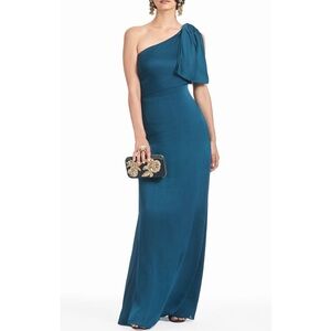 SACHIN & BABI Chelsea One-Shoulder Gown Bottle Green